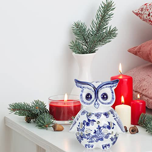 Lifkome Desktop Decor Porcelain Candle Holder Tealight Candleholders Owl Shaped Jingdezhen Blue And White Porcelain Pillar Candle Holder Decorative Chinoiserie Decor Work Desk Decor #TOP6