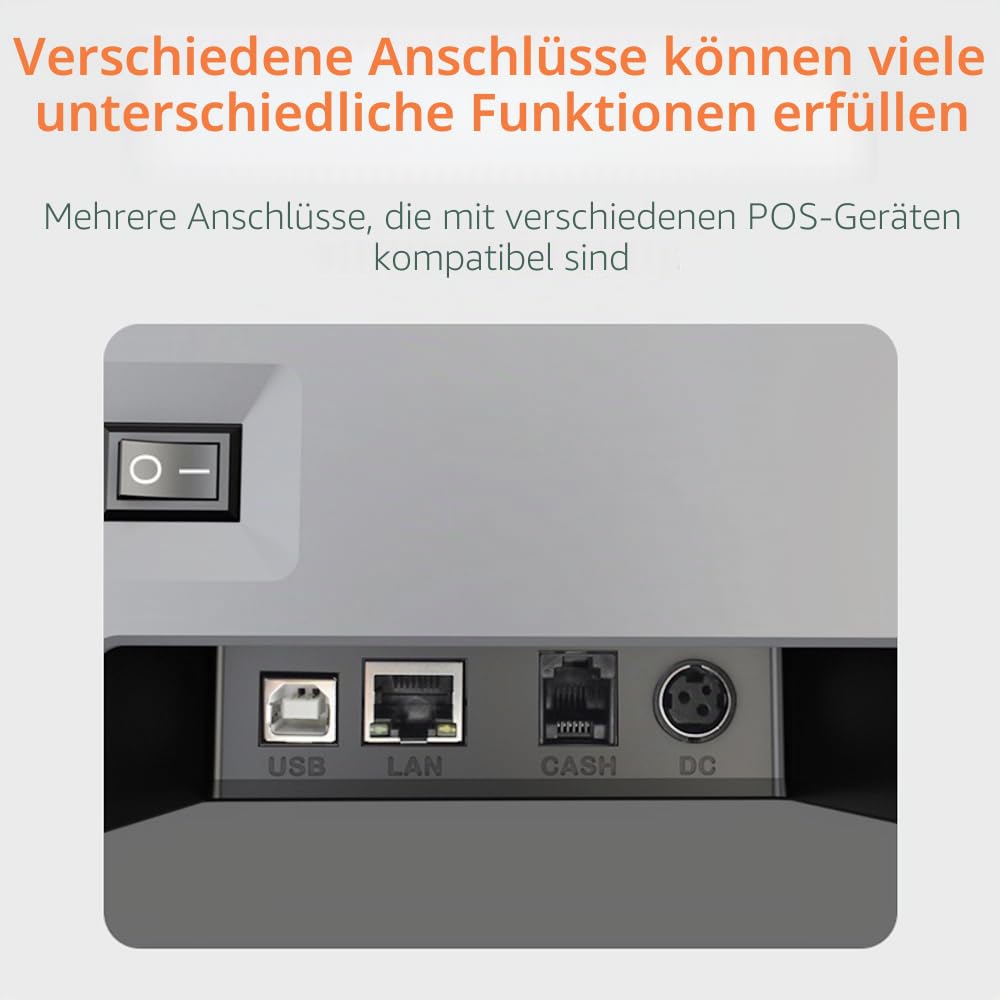 Bisofice Thermodrucker Bondrucker 80mm, Belegdrucker mit ESC/POS, Quittungsdrucker unterstützt Automatisches Schneiden (220 mm/s, USB + Ethernet-Anschluss)