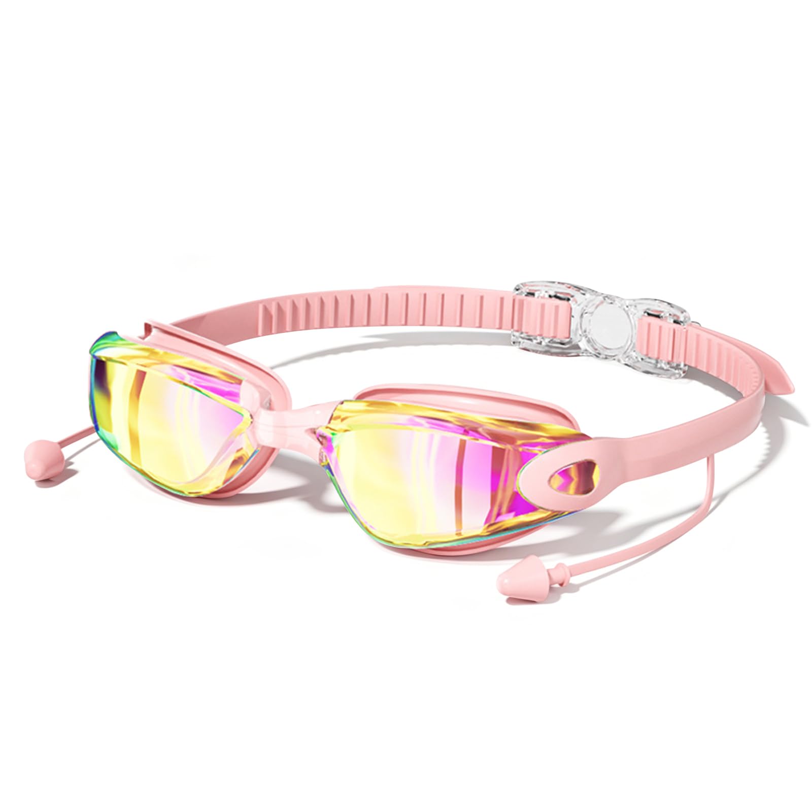 FOSDICK Pink Swimming Goggles Adult Women Youth Girls, Anti Fog No Leaking Clear Vision Swim Goggles, Swimming Goggle with All-in-one Earplugs, Swim Goggle for Pool & Open Water