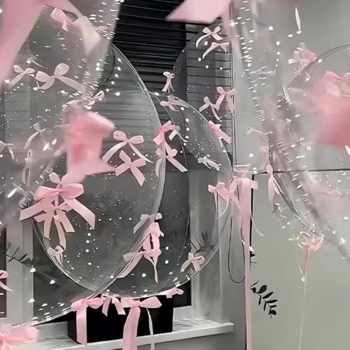 Image of Transparent Bobo Balloons with 80 Pink Bow Decorations Romantic Butterfly Balloon Suitable for Valentine's Day Wedding Anniversary Birthday Festival Celebration Decoration Aluminum Film Balloons