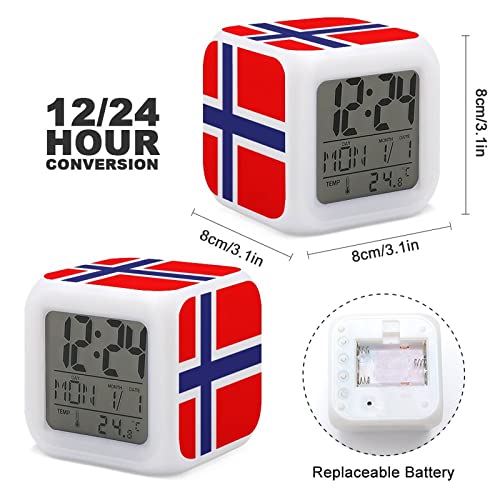 Norwegian Flag Colorful Color Changing Alarm Clock All Side Printed Alarm Clock Thermometer #TOP1