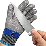 OKAWADACH Guantes Anticortes de Nivel 5 Guantes Trabajo Malla Acero Guante Protección de Seguridad Guante de Metal Guante de Acero Inoxidable Guantes Anti-corte Guante Carnicero (L)