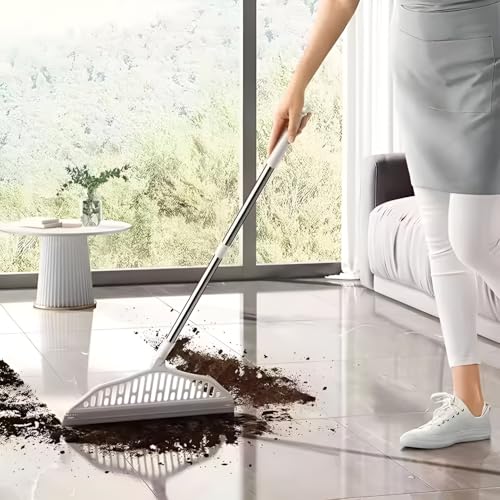 Image of Floor Mop with Silicone Squeegee - Multi-Surface Cleaning Wiper for Floor, Carpet, Bathroom, Tile, Marble, Wall, Glass, Table & Mirror - Squeeze Sponge Mop for Clean & Dry Use