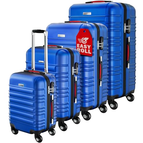 Monzana® Kofferset 4tlg Hartschalen Koffer S-M-L-XL Gel-Griffe 4 Rollen ABS Hardcase Schloss Füße Trolley Rollkoffer Reisekoffer Set Navy Monzana® Kofferset 4tlg Hartschalen Koffer S-M-L-XL Gel-Griffe 4 Rollen ABS Hardcase Schloss Füße Trolley Rollkoffer Reisekoffer Set Navy