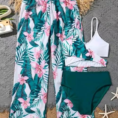 Girls Swimsuit 3 Piece Kid Tropical Floral Swimwear with Cover Up Pants Kids Bathing Suit Qui𝐜k Dry Swimwear2