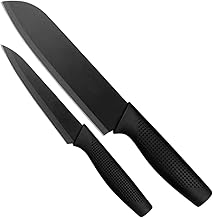 Stainless Steel Kitchen Knife Set, Professional Chef Knife with Santoku Paring Knife Vegetable Cutting & Chopping Sharp Blade, Ergonomic Handy Handle for Kitchen, Restaurant, Black, Pack of 2
