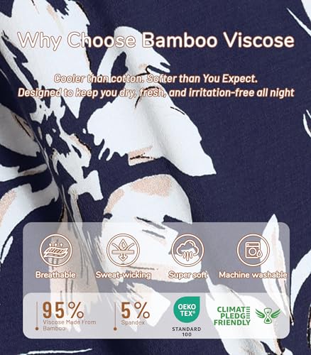 Image of NACHILA Women's Bamboo Viscose Pajama Sets Summer Cooling Short Sleeve Capri Soft Pjs Night Sweats Moisture Wicking Sleepwear