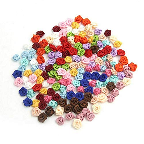 3NH® 100PCS/Lot Mini Handmade Satin Rose Ribbon Rosettes Fabric Flower Appliques Q1I5