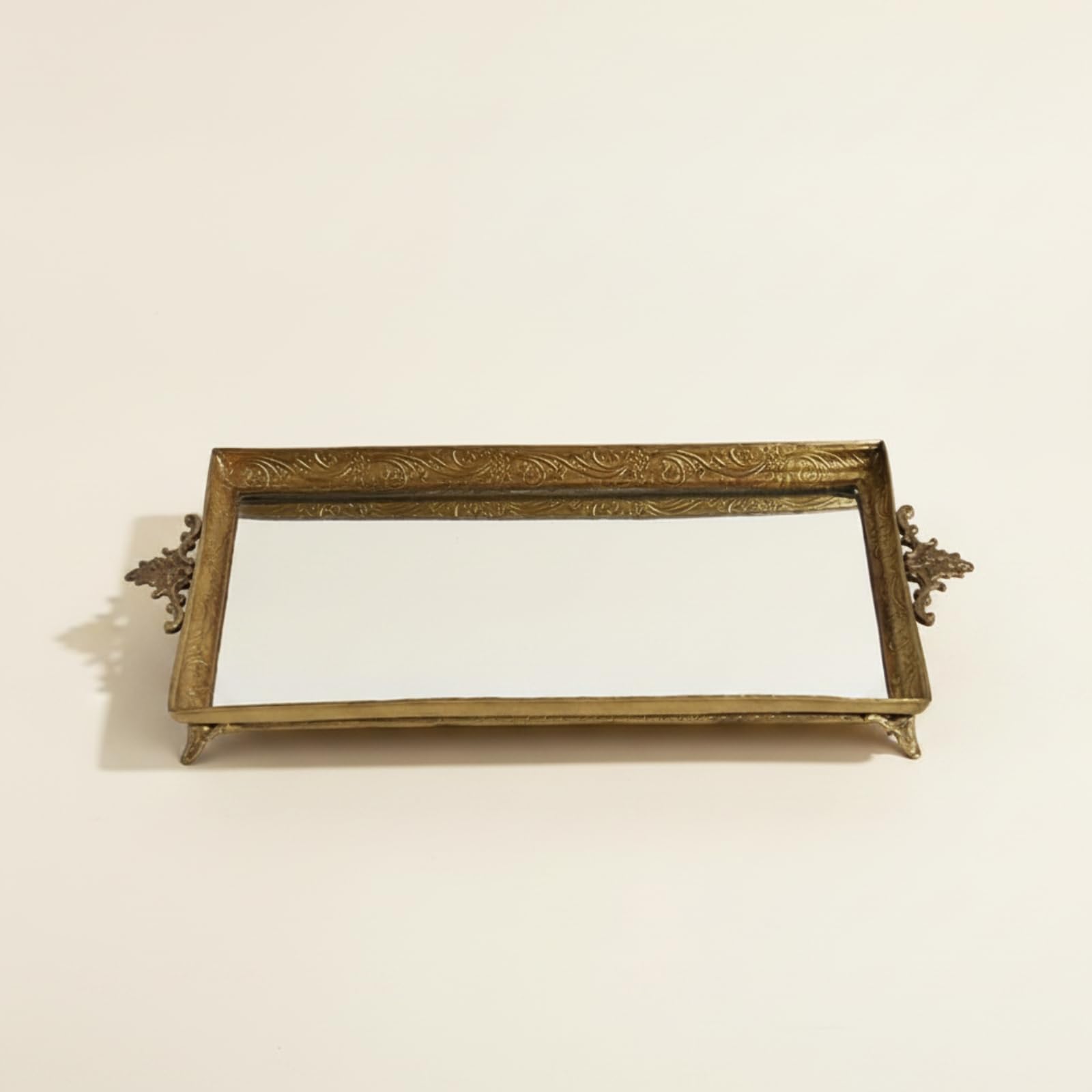 Alzata per Dolci Vassoio Espositore Centrotavola in Ottone E Vetro con Due Ripiani E Manico Ad Anello Struttura Stabile E Vassoi in Vetro Trasparente , Retro Mirror Tray