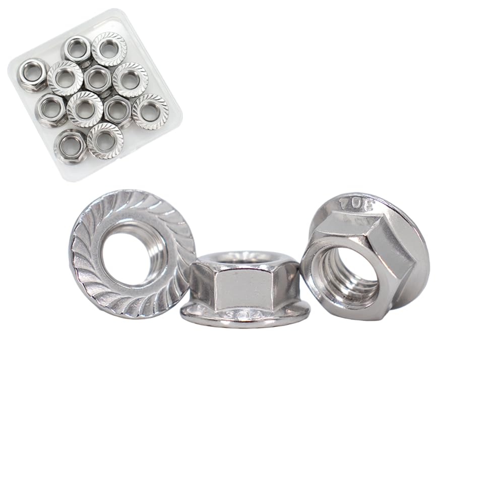M8x1.25mm DIN6923 Serrated Flange Nuts 20 Pack 304 Stainless Steel Hex Lock Nuts Full Thread for Industrial Construction Fasteners