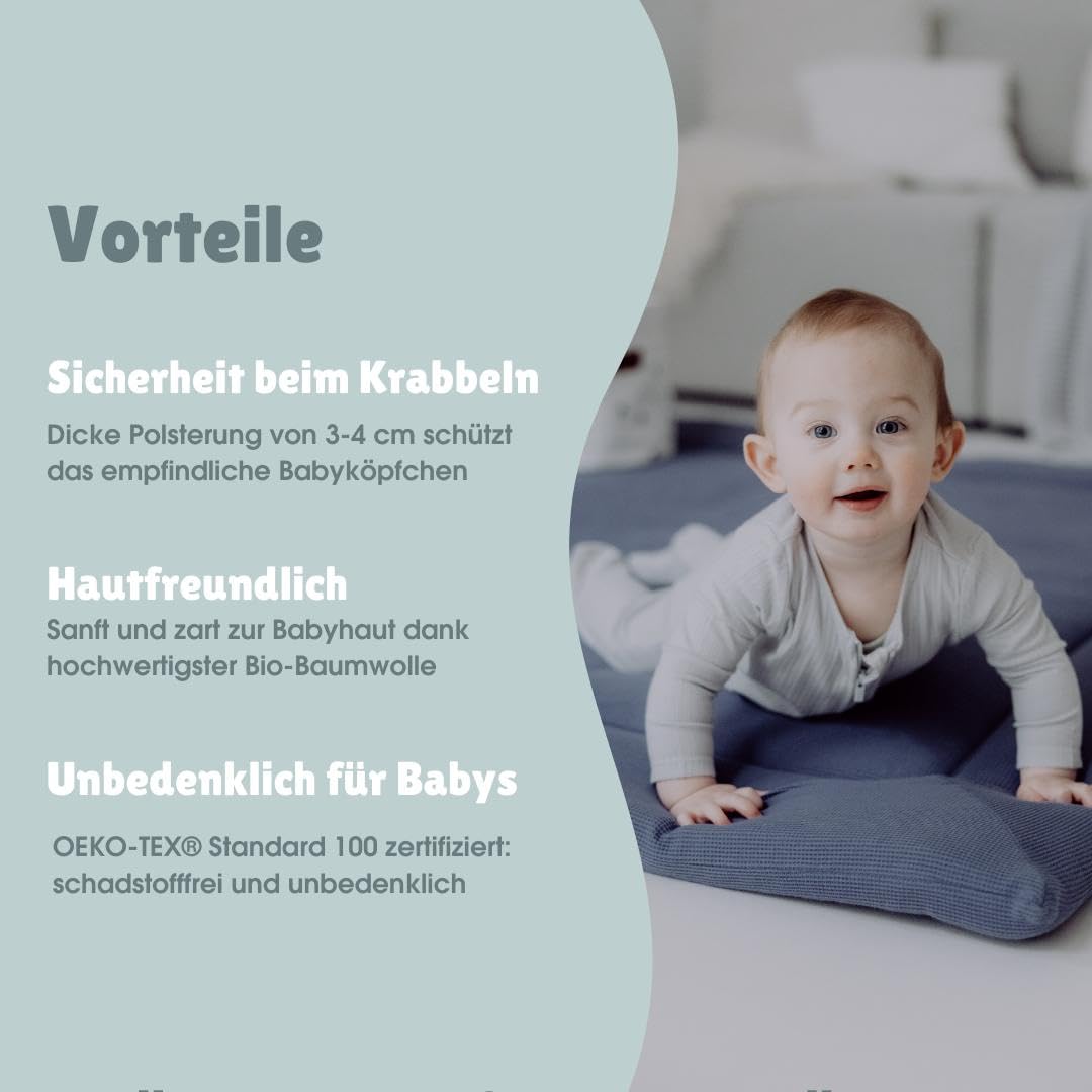 emma & noah Premium Baby Krabbeldecke, Extra Weich Gepolstert, Oeko-TEX - Frei von Schadstoffen, Bio-Baumwolle, Hochwertige Verarbeitung (Essential Beige, 120x120 cm)