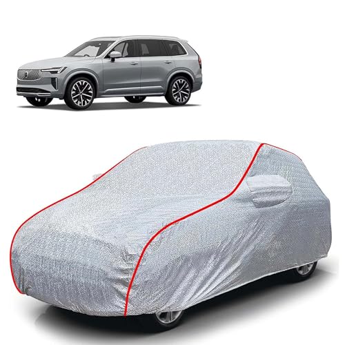Image of Sulfar 100% Waterproof Car Body Cover Compatible with Mirror for Volvo XC 90 (Triple Stitched, Full Bottom Elastic, Magic Silver with Red Piping)
