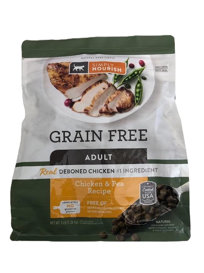 SIMPLY NOURISH Grain Free Adult Cat Chicken & Pea Recipe.1-3 Pound Bag.