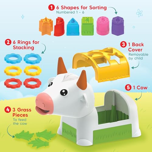 Image of Imagimake Cow Shape Sorter |Leaps & Bounds Baby Toys for 12+ Months | Educational Toy for Toddlers, Infants | 5-in-1 Play & Learn |Stacking, Sorting, Pretend Play | Gift for Kids 1+Year Old