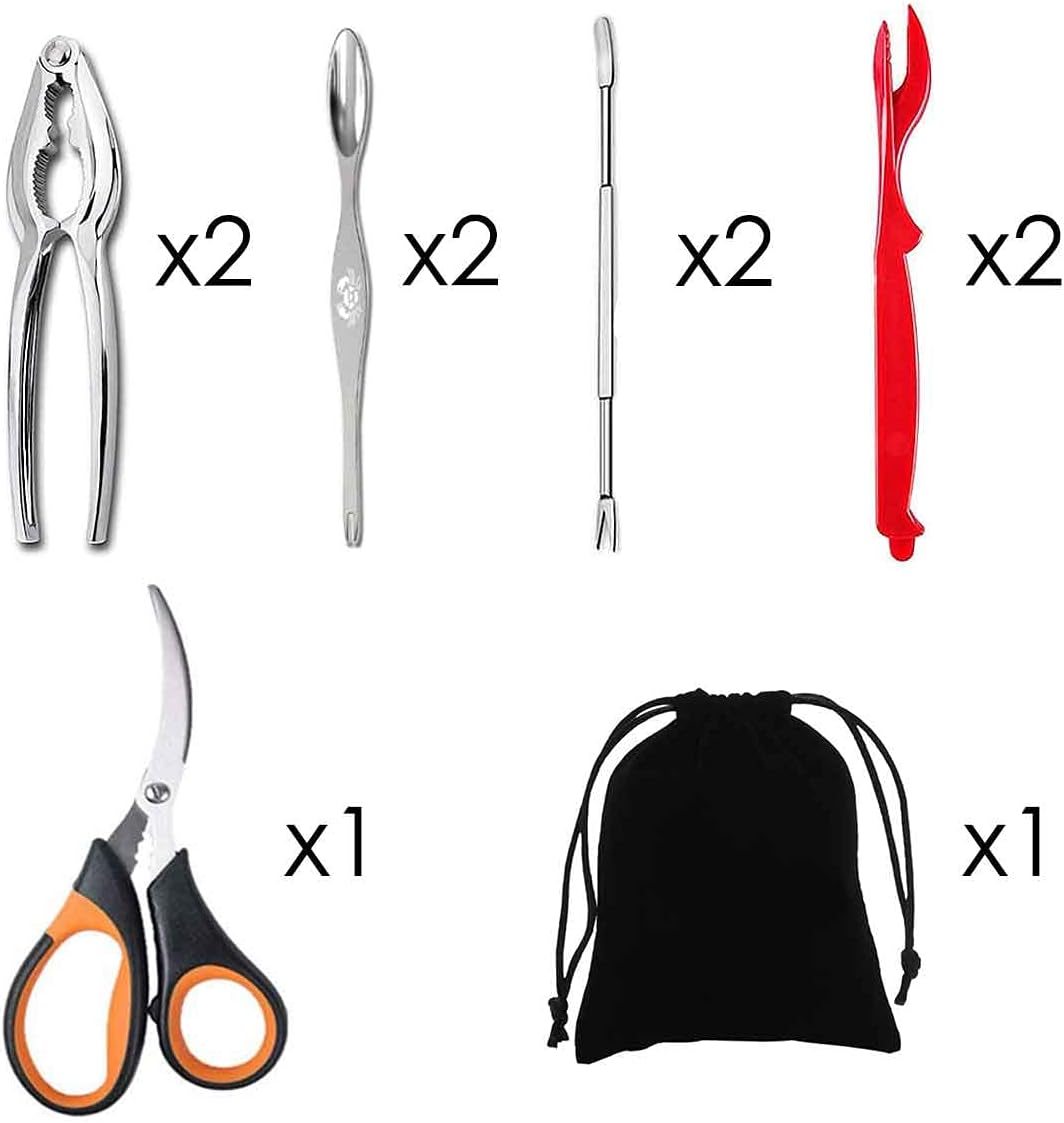 Artcome 10 Piece Seafood Tools Set - 2 Crab Crackers, 2 Lobster Shellers, 2 Seafood Forks, 2 Wide Crab Forks, 1 Seafood Scissors and 1 Storage Bag: Home & Kitchen