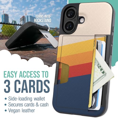 Image of Smartish iPhone 16 Wallet Case - Wallet Slayer Vol. 2 [Slim + Protective] Credit Card Holder w /Kickstand - Drop Tested Hidden Card Slot Cover Compatible w /Apple iPhone 16 - Striped Up