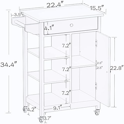 Miniatura 104 de LUMISOL Carrito de isla de cocina con ruedas de bloqueo con 2 cajones y 4 gabinetes, isla de cocina rodante con estantes ajustables, mesa de madera