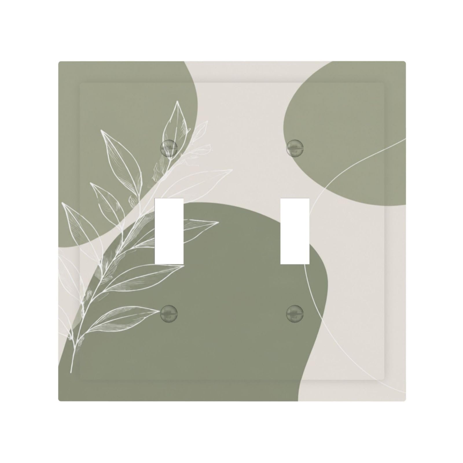 Xuejiaku Decorative Light Switch Cover Plate Boho Sage Green Leaf Line Double Toggle Wall Plate Dual Device Outlet Covers Modern Abstract Botanical Switchplate Dimmer Faceplate for Home Decor