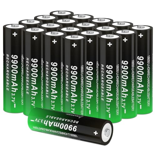 CWUU Button Top 18650 Rechargeable Battery 3.7V 9900mah High Capacity Long-Lasting for Flashlight, Toys and Pathlight 250115(Button Top, 20Pack)