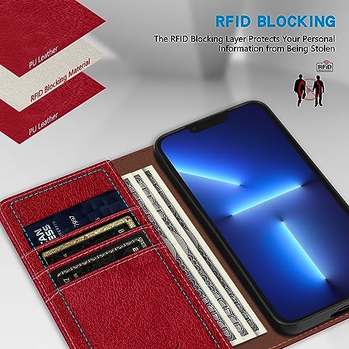 Image of ZZXX for iPhone 13 Pro Wallet Case Strong Magnetic 6.1 inch,Red