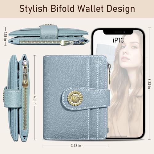 Image of Kelvoris Small Rfid Women Wallet Bifold Zipper Coin Pocket Blue | PU Leather Compact Cash Credit Card Holder Travel Purse for Female Ladies Teen Girls 1 ID Window 10 Card Slots