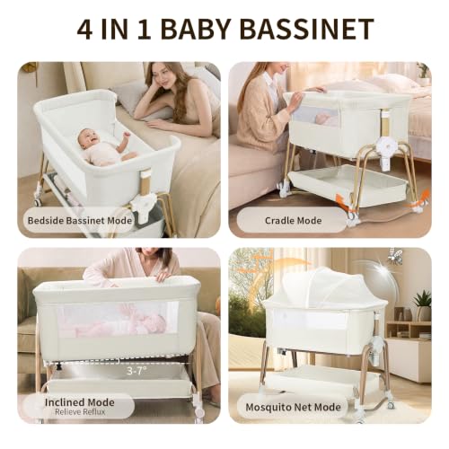 Image of 4-in-1 Baby Bassinet, Portable Bassinet Bedside Sleeper with Mosquito Net