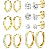 ORAZIO[オラジオ] 7ペア ピアス セット ファーストピアス リングピアス スタッドピアス 20g レディース 軟骨ピアス つけっぱなし ピアス ジルコニア サージカルステンレス 金属アレルギー対応 アクセサリー (ゴールド)