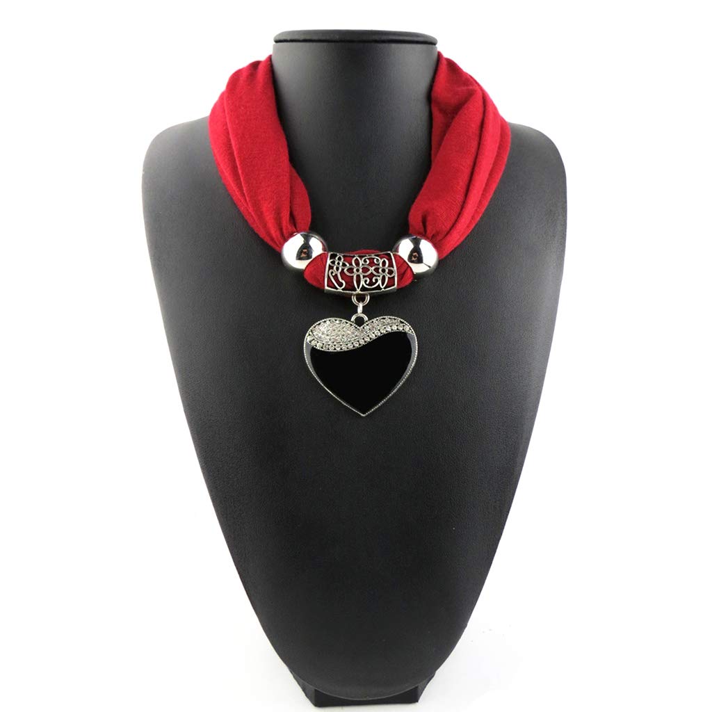 Ixkbiced Women's Wine Red Ethnic Style Scarf Heart Pendant Necklace Pendant Nature Stone Jewelry Scarf Leopard Pattern Scarf