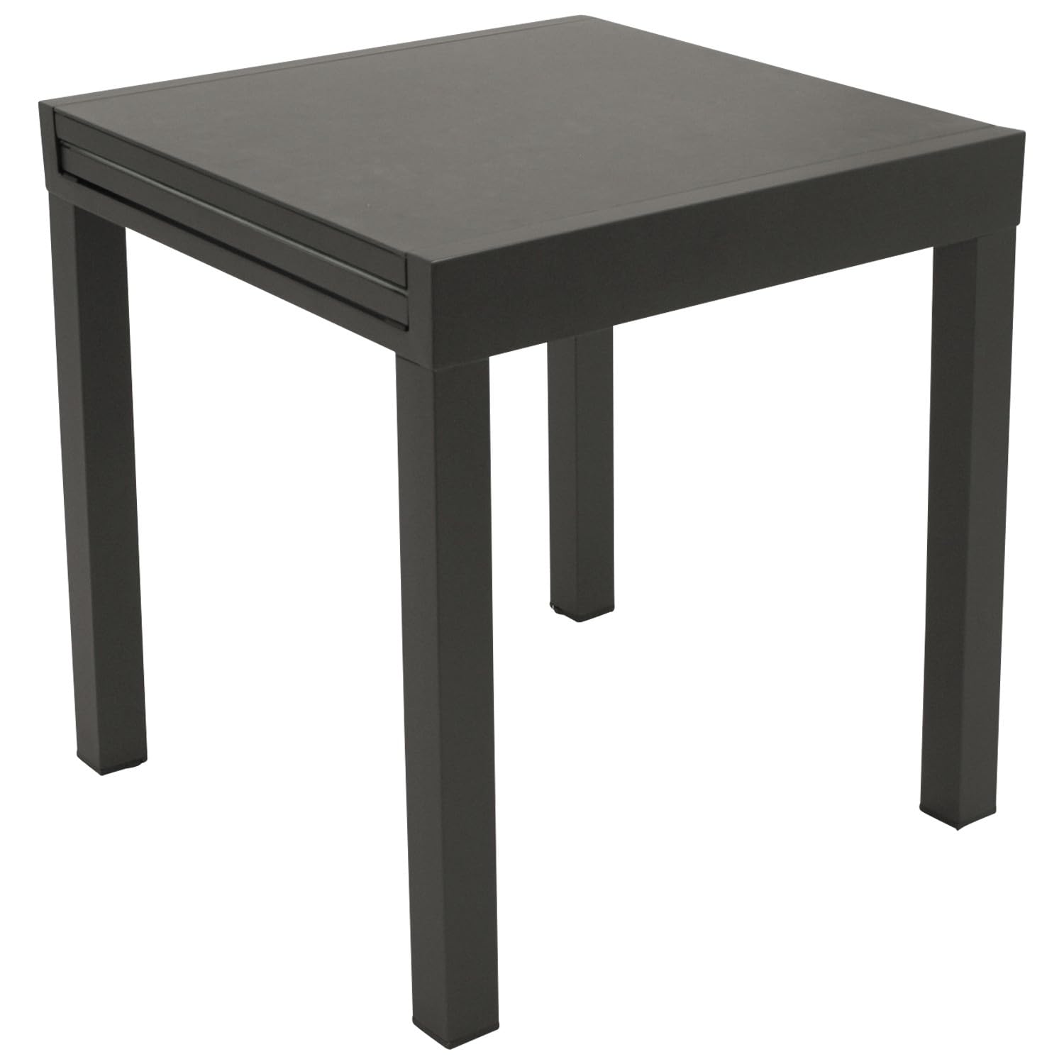 DEGAMO Balkontisch Livorno aus Aluminium anthrazit und Glas in Keramtikoptik dunkelgrau, 70x70cm, ausziehbar auf 140cm, Höhe 75cm, Outdoor
