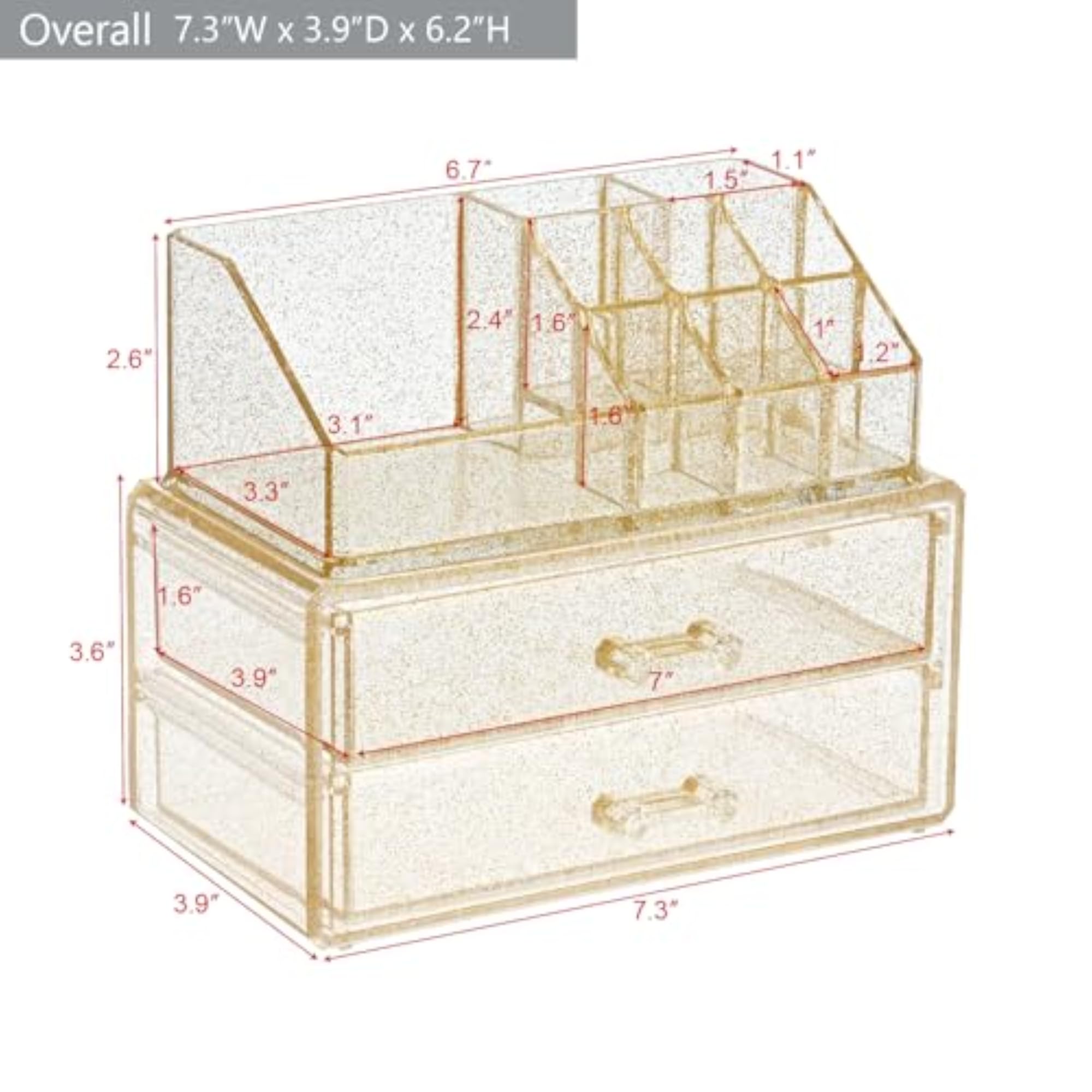 Acrylic Makeup Organizer with 2 Drawers, Removable Top