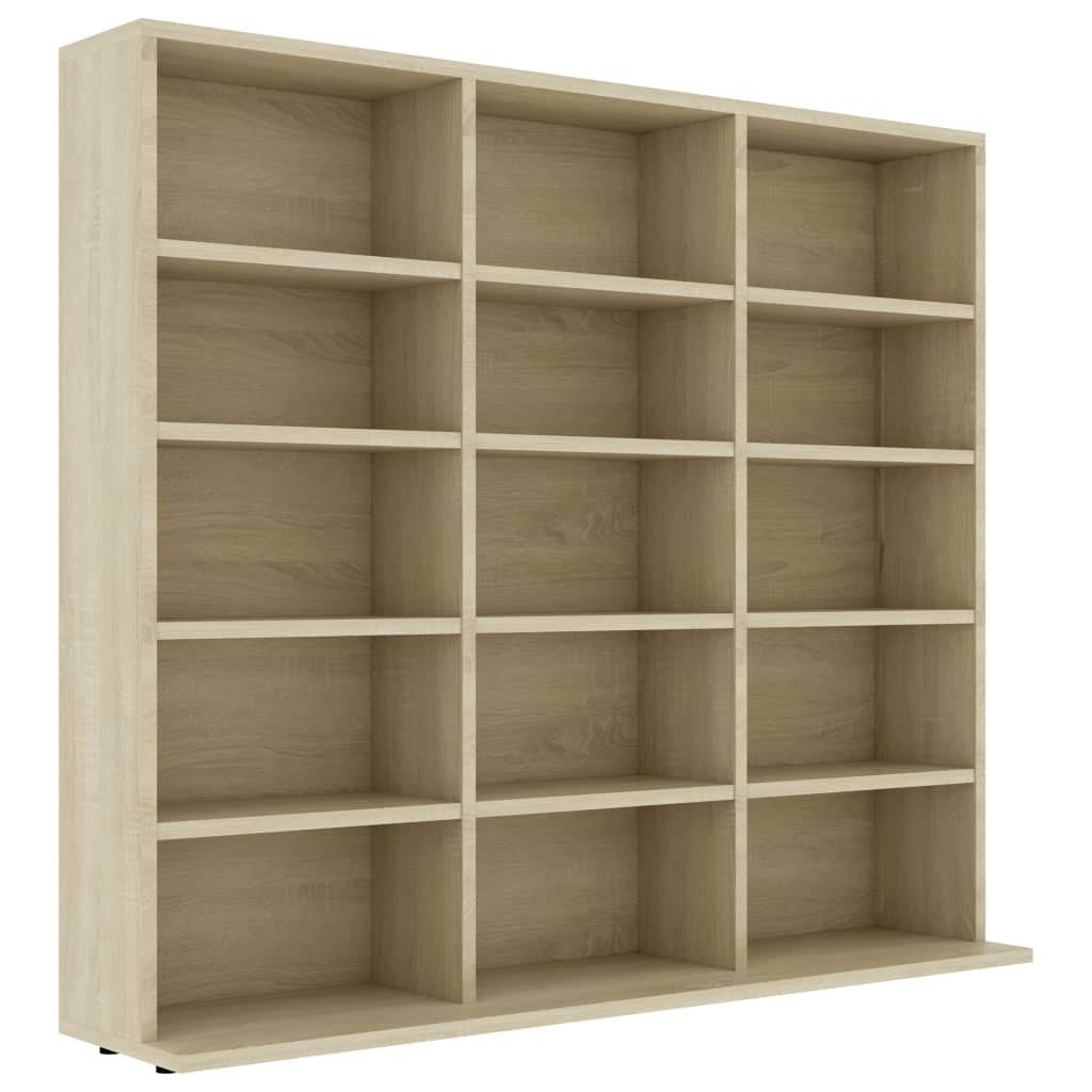 Szafka CD dębowa Sonoma 102 x 23 x 89,5 cm, wielowarstwowa drewniana szafka modułowa, mobilny regał na płyty CD, klasyczne regulowane przegródki, drewno