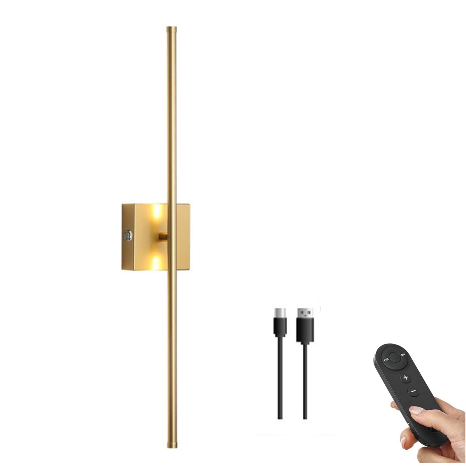 Applique da parete ricaricabili tramite USB, luci a batteria per interni, lampade LED wireless dimmerabili con telecomando e rotazione, moderne per soggiorno e camera da letto (Dimensioni: 72 cm, Col