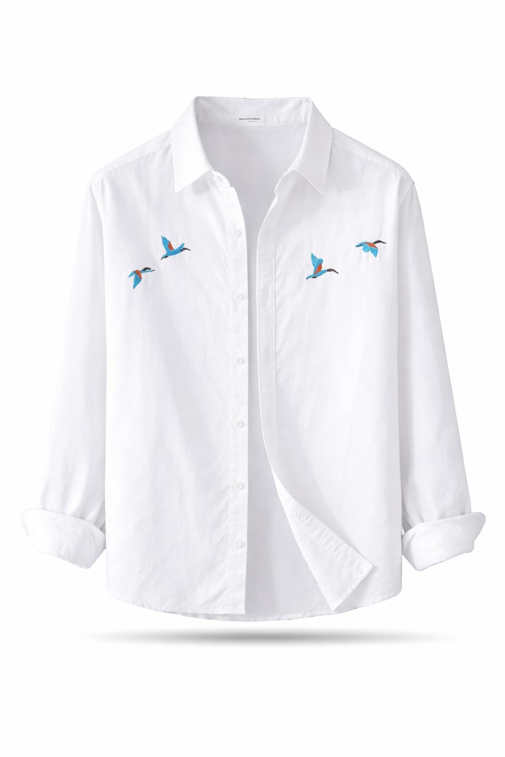 hanome Men’s Cotton Blend Casual Wear with Bird Embroidery | Regular Fit Full Sleeve Button Down | Lightweight Summer Style for Daily, Office & Party-picture-31