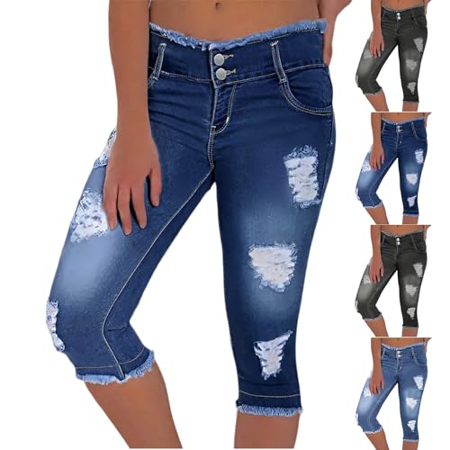 Ripped Capri Jeans for Women Stretch Skinny Jeans Distressed Denim Capris Y2k Low Rise Jean Capri Pants with Pockets