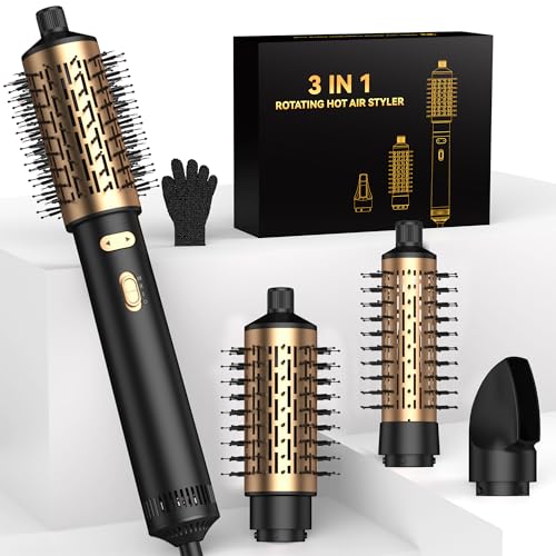 4 in 1 Rotating Hair Dryer Brush Spinning with Detachable Brush(2' & 1.5'),Negative Ionic Brush Blow...