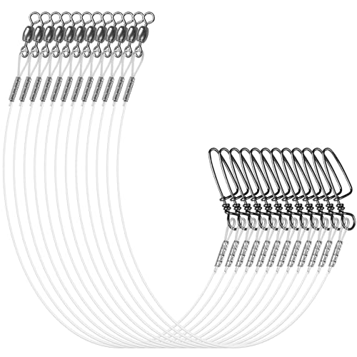 Fishing Leaders, 12/24pcs Nylon Mono Fishing Wire Leader Line with Swivels Snap Kits Connect Tackle Lures Rig or Hooks, High Strength Fishing Leader Line for Saltwater Freshwater 20/30/40/50lb