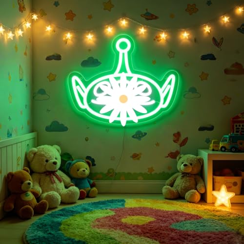 Image of Three-Eyed Neon Aliens Sign Story Aliens Neon Sign Fun Wall Decor for Bedroom or Play Room Bedroom Decor Acrylic Neon Light Birthday Gifts for Fans