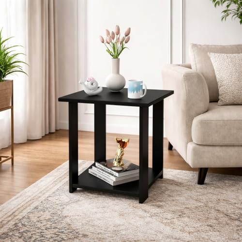 Image of SPYDER CRAFT Exotic Wood Bedside Table for Bedroom|Wooden Modern Side Tables for Bedroom|Side Table for Bed Room|Corner Table for Bed Room (Finish Color -Black, DIY(Do-It-Yourself))