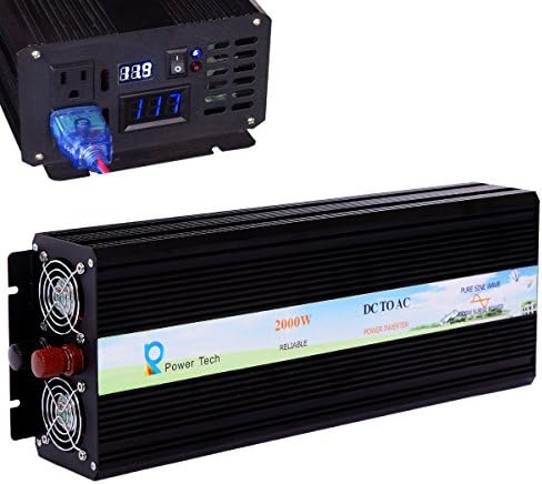 Reliable 2000W Full power Pure Sine Wave Solar Power Inverter 24VDC to 120VAC Power Converter (Black)