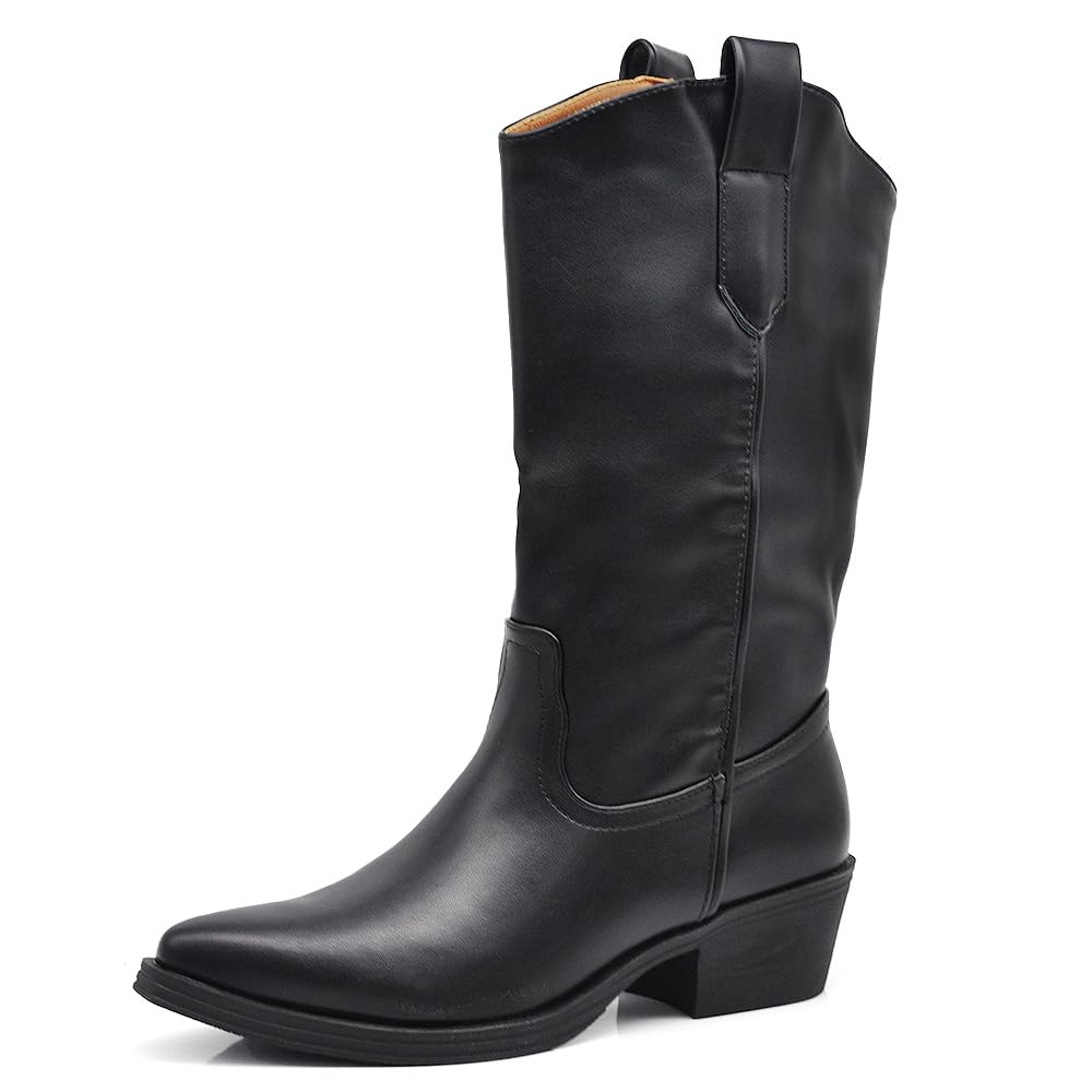 IF Stivali texani lisci da donna effetto morbido con pieghe naturali tacco medio a blocco casual chic MP2737-1