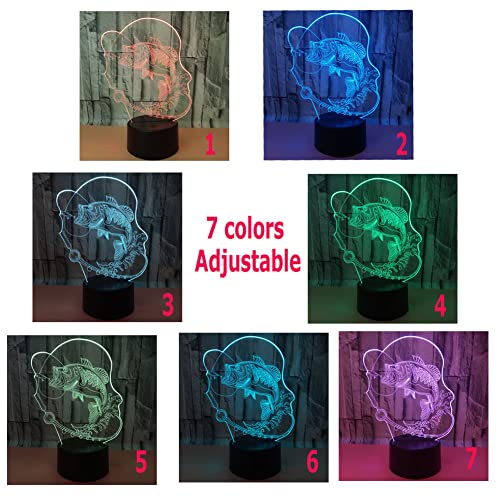 Image of 3D Fishing Lamp Illusion Night Light Touch Switch Desk Table Lamps 7 Color Change YKL World Bedroom Decor Lighting Birthday Gifts for Boys Fishing Lover
