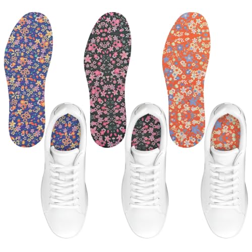 Image of 3 Pair Women No Show Socks Anti-Odor Sockless Shoe Insert Size 9-13 | Thin Shoe Insoles,Breathable,Comfort Barefoot Shoe Liner,Machine Washable,Moisture Control,Cute,Everyday Insole,Floral Print