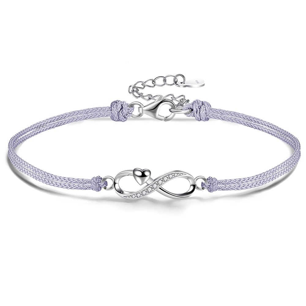 VANSZA Lucky Cord Bracelet for Women 925 Silber Unendlichkeit und Lieber Armbänder für DamenBracelet Adjustable Cord Chain Freundschaftsbänder Mit Geschenkbox