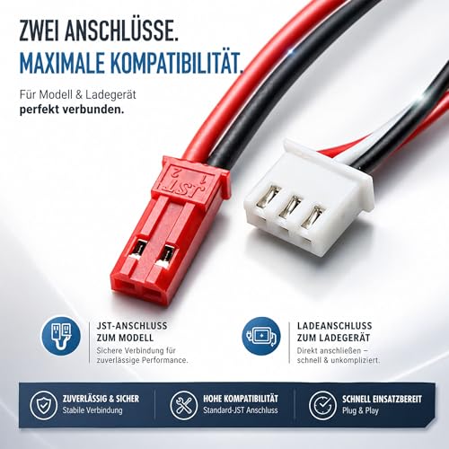 2 x 7.4V 3000-mAh 2S Li-Ion 18650 Akku mit Dual-Ladegerät, Wiederaufladbarer Akkupack Batterie m. JST BEC Stecker, RC Modellbau, Auto, Hubschrauber, Drohne, Boot, Bagger, Monstertruck, DIY, Spielzeug – Bild 4