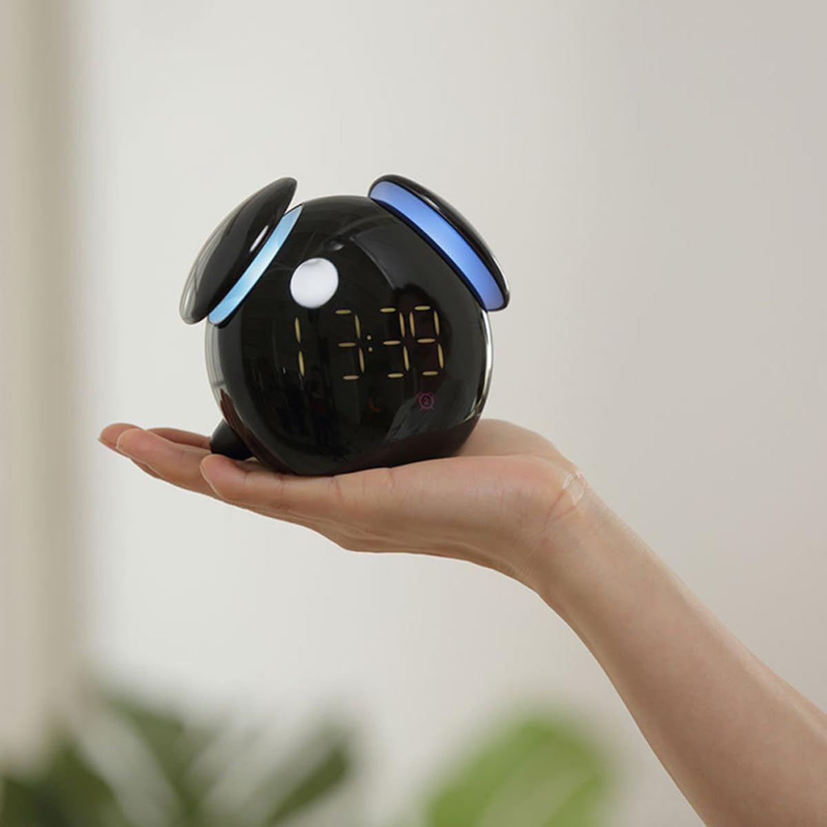 Reloj Despertador Luz de Inducción Creativo Negro Forma de Hongo y Pantalla de Brillo Día y Noche, Material Plástico Resistente para Dormitorio