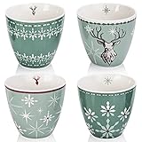 Weltbild Winter Becher ohne Henkel 4er-Set - Weihnachtstassen Set Porzellan Becher ohne Henkel als Kaffeebecher ohne Henkel oder Teebecher Porzellan | Porzellan Becher ohne Henkel für Ihr Weihnachten