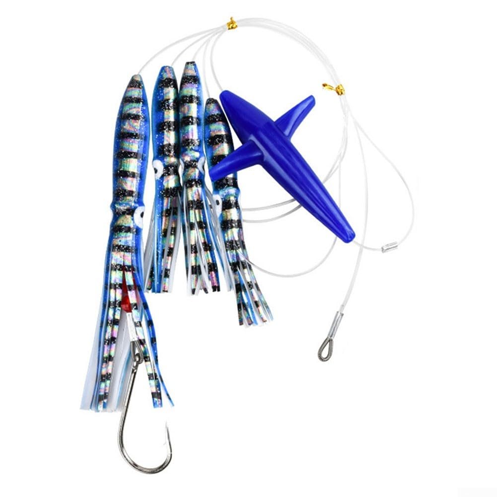 Big Game Fishing Teaser Rigged Feather Lure for Tuna Marlin - UV Glow Squid Daisy Chain Saltwater 22.5cm(C 4)