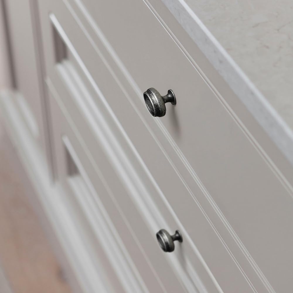 Set of 12 Weathered Nickel Double-Ring Cabinet Knobs – Vintage Kitchen Hardware with Concave Center Design Retro Drawer Handles