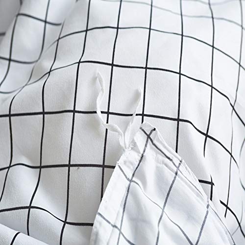 Feelyou White Grid Duvet Cover Set Twin Size, 2 Pcs Buffalo Checker Bedding Set,Geometric Plaid Comforter Cover, Cute Gingham Quilt Cover For Kids Girls Boys Adults, Black And White Decor Bedding Soft #TOP3