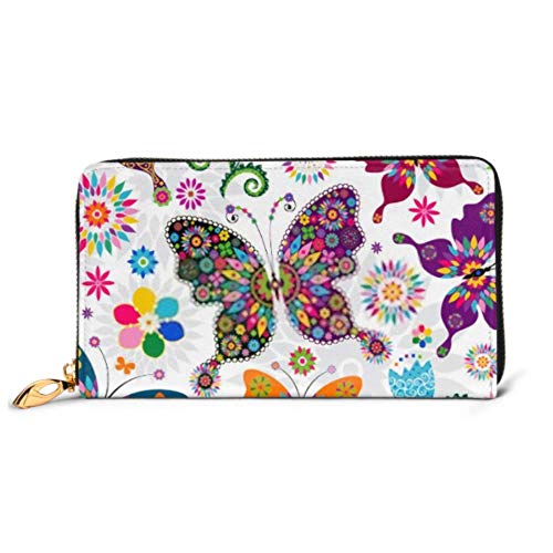 Preisvergleich Produktbild JHGFG Mode Handtasche Reißverschluss Brieftasche Nahtlos Frühlingsweiß Blumenmuster Bunte Telefon Clutch Geldbörse Abendkupplung Blocking Leder Brieftasche Multi Card Or. En